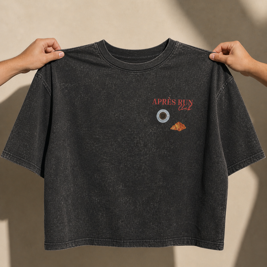 APRÉS RUN CLUB 🖤 BOXY / OVERSIZE TEE — WASHED BLACK