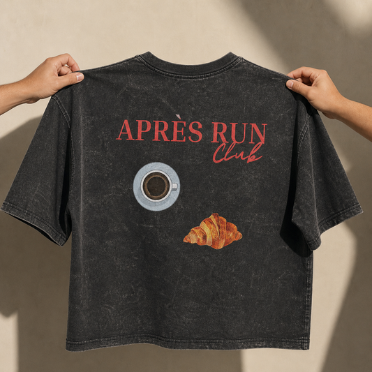 APRÉS RUN CLUB 🖤 BOXY / OVERSIZE TEE — WASHED BLACK